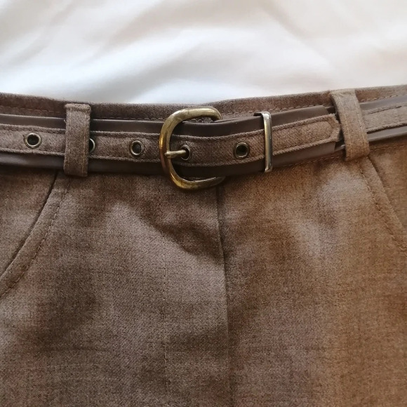 Vintage Newport Pure Virgin Wool Camel Tan Midi Skirt with Belt and Pockets XS - Picture 8 of 16